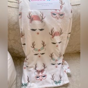 Festive Reindeer Fleece Throw Blanket